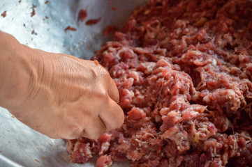 Ground meat, preparing to cook, kitchen ingredients, minced meat