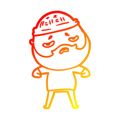 warm gradient line drawing cartoon worried man with beard