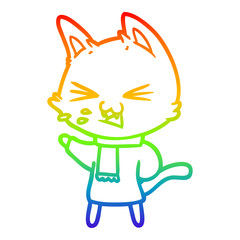 rainbow gradient line drawing cartoon cat hissing