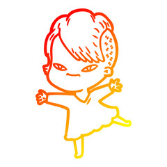 warm gradient line drawing cute cartoon girl with hipster haircut