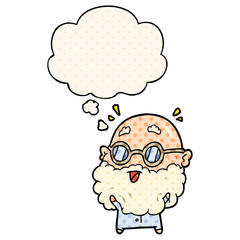 cartoon surprised old man and thought bubble in comic book style