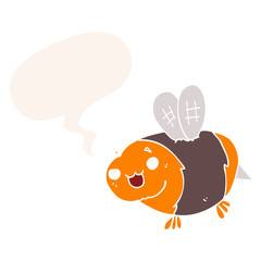 funny cartoon bee and speech bubble in retro style