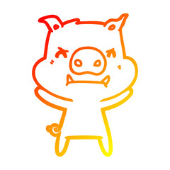 warm gradient line drawing angry cartoon pig