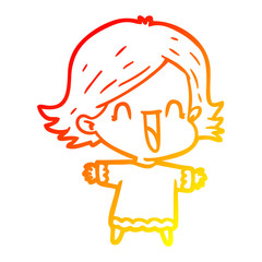 warm gradient line drawing cartoon happy woman