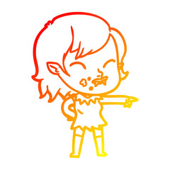 warm gradient line drawing cartoon vampire girl with blood on cheek