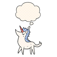 cartoon unicorn and thought bubble in comic book style