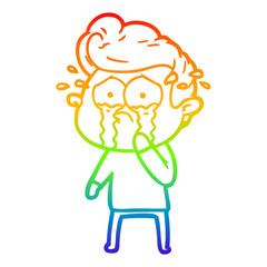 rainbow gradient line drawing cartoon crying man