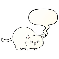 cartoon angry cat and speech bubble in smooth gradient style