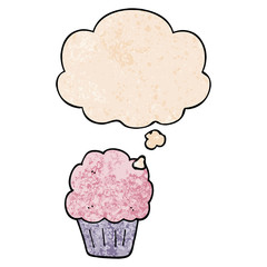 cartoon cupcake and thought bubble in grunge texture pattern style