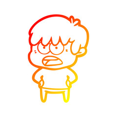 warm gradient line drawing worried cartoon boy