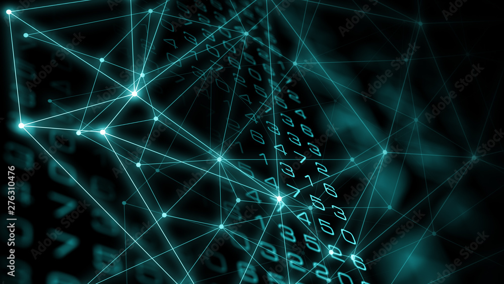Poster cyber security blockchain, global cyberattack, black background