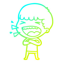 cold gradient line drawing cartoon laughing man