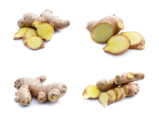 Ginger root on a white background.Collage