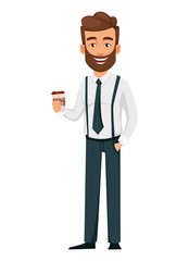 Handsome bearded businessman holding coffee