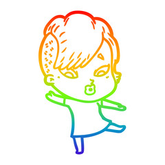 rainbow gradient line drawing cartoon surprised girl