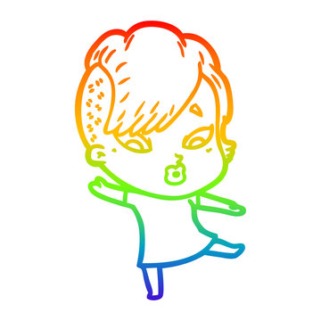 recommend clip art: rainbow gradient line drawing cartoon surprised girl