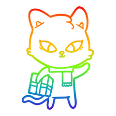 Obraz premium rainbow gradient line drawing cute cartoon cat