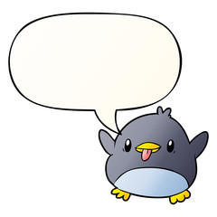cute cartoon penguin and speech bubble in smooth gradient style