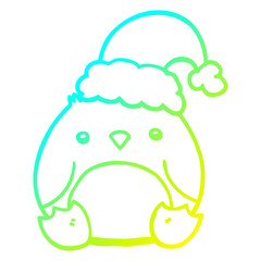 cold gradient line drawing cute cartoon penguin wearing christmas hat