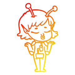 warm gradient line drawing cartoon alien girl