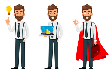 Business man cartoon character, set of three poses