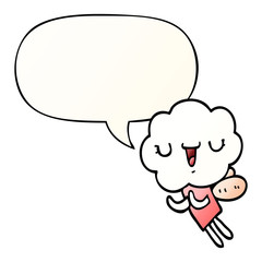 cute cartoon cloud head creature and speech bubble in smooth gradient style