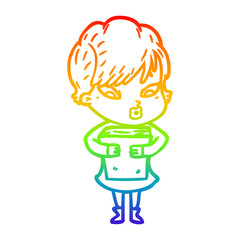 rainbow gradient line drawing cartoon woman