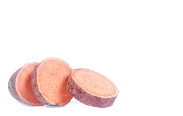 Copy space .sweet potato on the white background