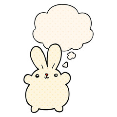 cute cartoon rabbit and thought bubble in comic book style