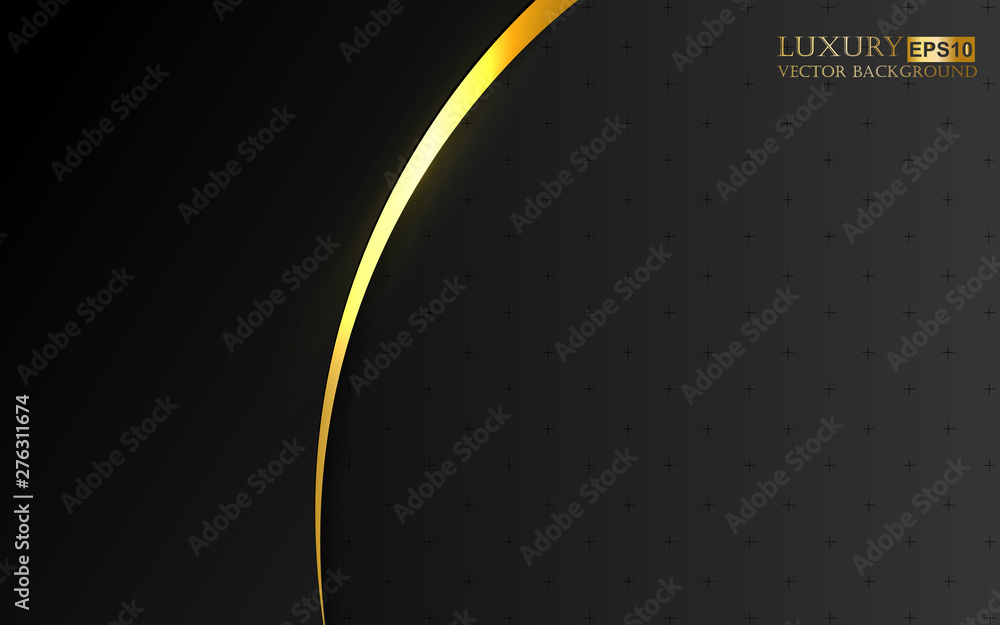 Wall mural abstract golden luxury curve line layout on black background. elegant glow gold vector design templa