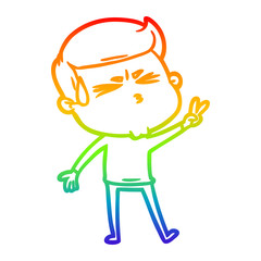 rainbow gradient line drawing cartoon man sweating