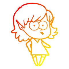 warm gradient line drawing cartoon elf girl staring