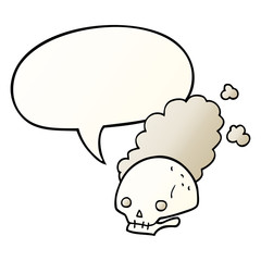 cartoon dusty old skull and speech bubble in smooth gradient style
