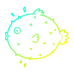 cold gradient line drawing cartoon puffer fish