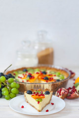 Сheesecake without baking with fruit. Homemade bakery concept.