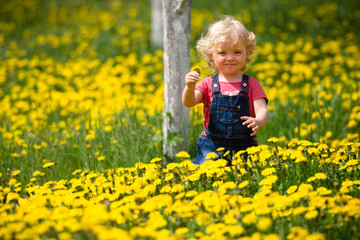 girl walking in a clearing among the flowers