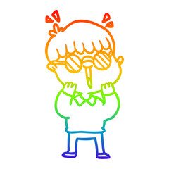 rainbow gradient line drawing cartoon happy boy wearing spectacles