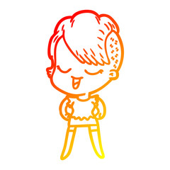 warm gradient line drawing happy cartoon girl