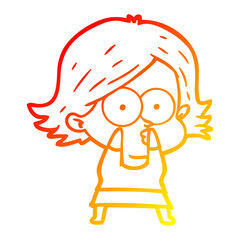 warm gradient line drawing cartoon girl pouting