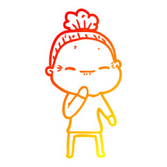 warm gradient line drawing cartoon peaceful old woman