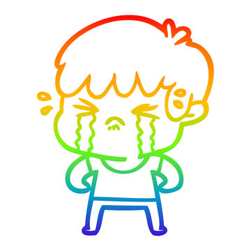 recommend clip art: rainbow gradient line drawing cartoon boy crying