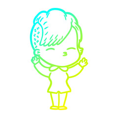 cold gradient line drawing cartoon squinting girl