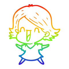 rainbow gradient line drawing cartoon laughing woman