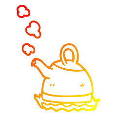 warm gradient line drawing cartoon kettle on stove