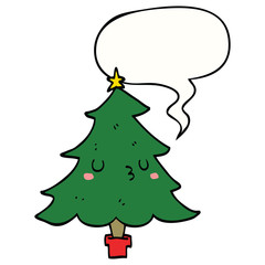 cute cartoon christmas tree and speech bubble