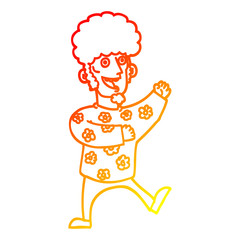 warm gradient line drawing cartoon dancing 70s man