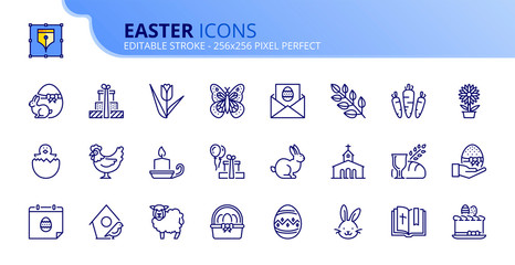 Simple set of outline icons about Easter