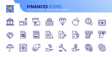 Simple set of outline icons about finances
