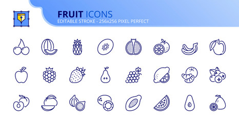 Simple set of outline icons about fruit