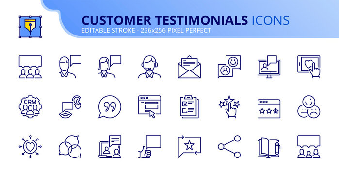 Simple set of outline icons about customer testimonials